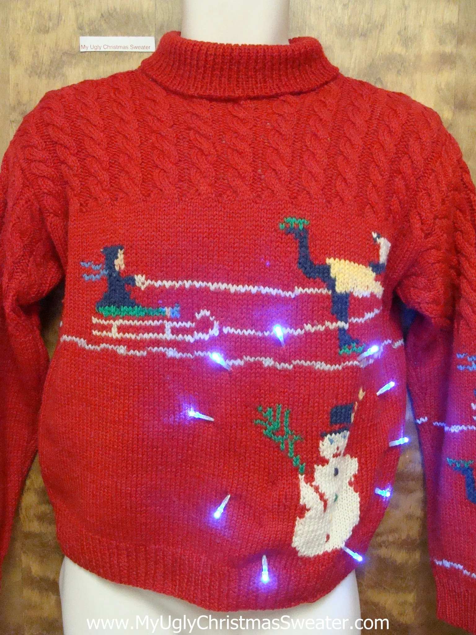 Vintage Sledding Ugly Christmas Sweater with Lights