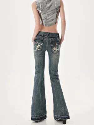 Washed Y2K Flaired Unique Jeans