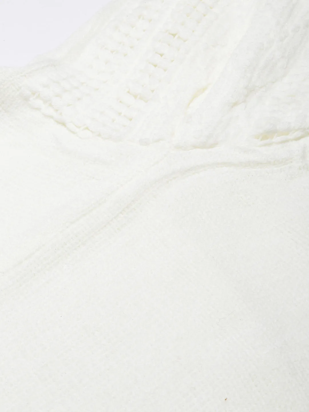 Women Solid Off White Regular Poncho