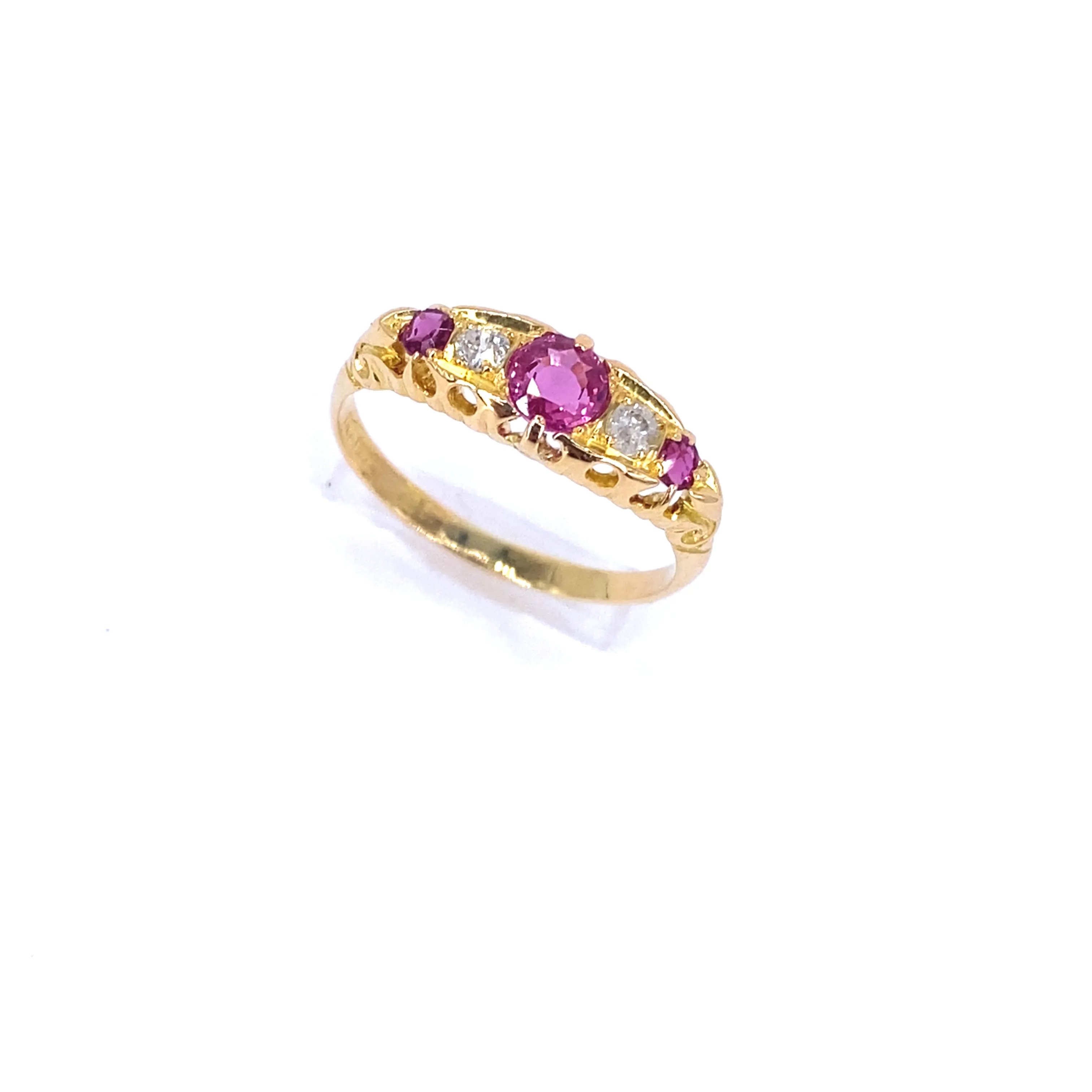 Women’s 18ct Yellow Gold Antique Ruby Diamond Ring - 0.10ct