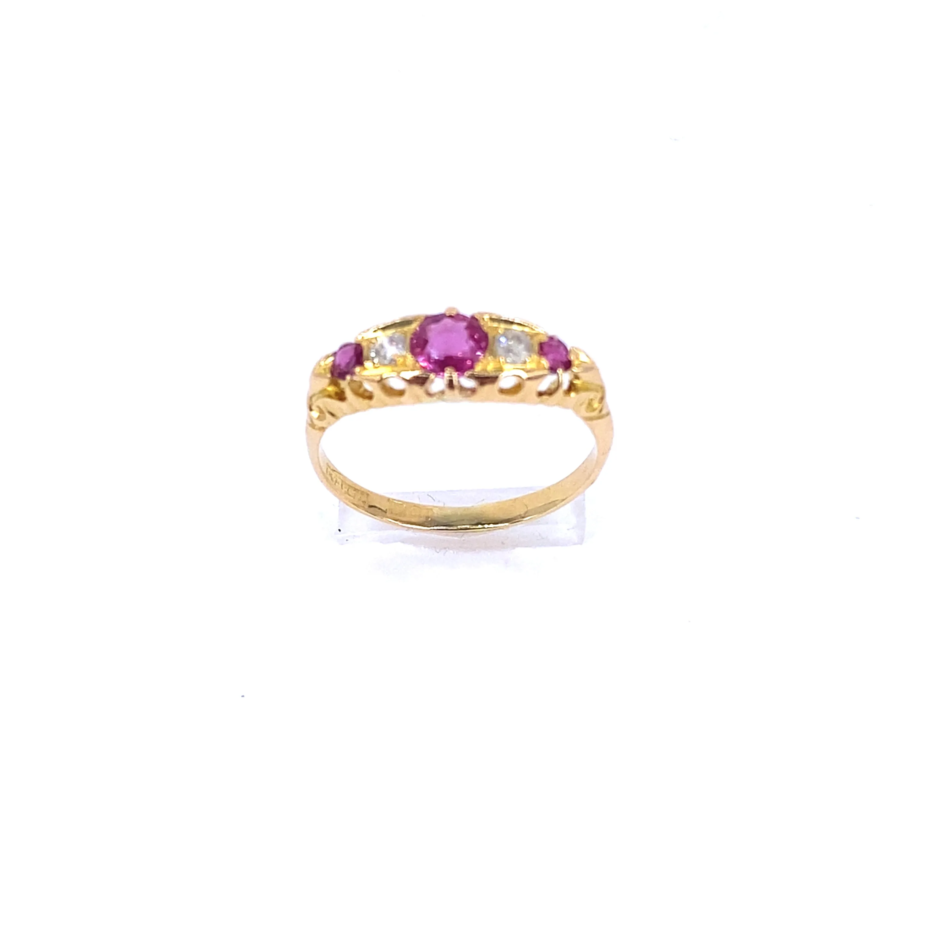 Women’s 18ct Yellow Gold Antique Ruby Diamond Ring - 0.10ct