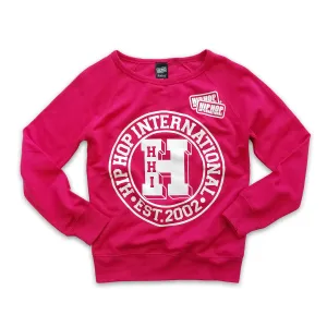WOMENS FLEECE PULLOVER CREW - NEW VARSITY CIRCLE-PINK