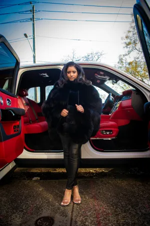 Women's Fox Fur Poncho [Black]