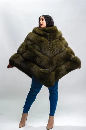 Women's Fox Fur Poncho [Olive]