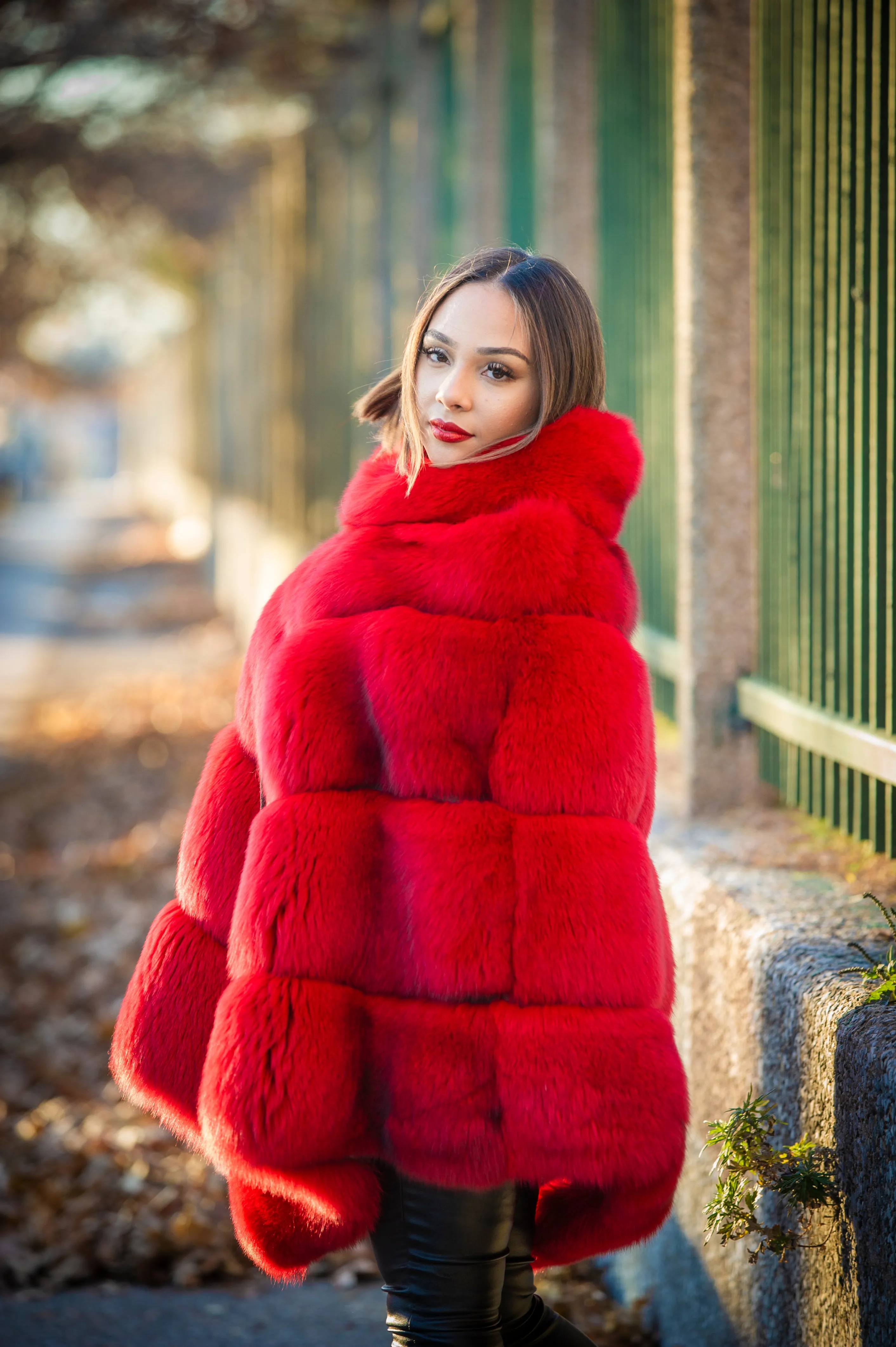 Women's Fox Fur Poncho [Red]