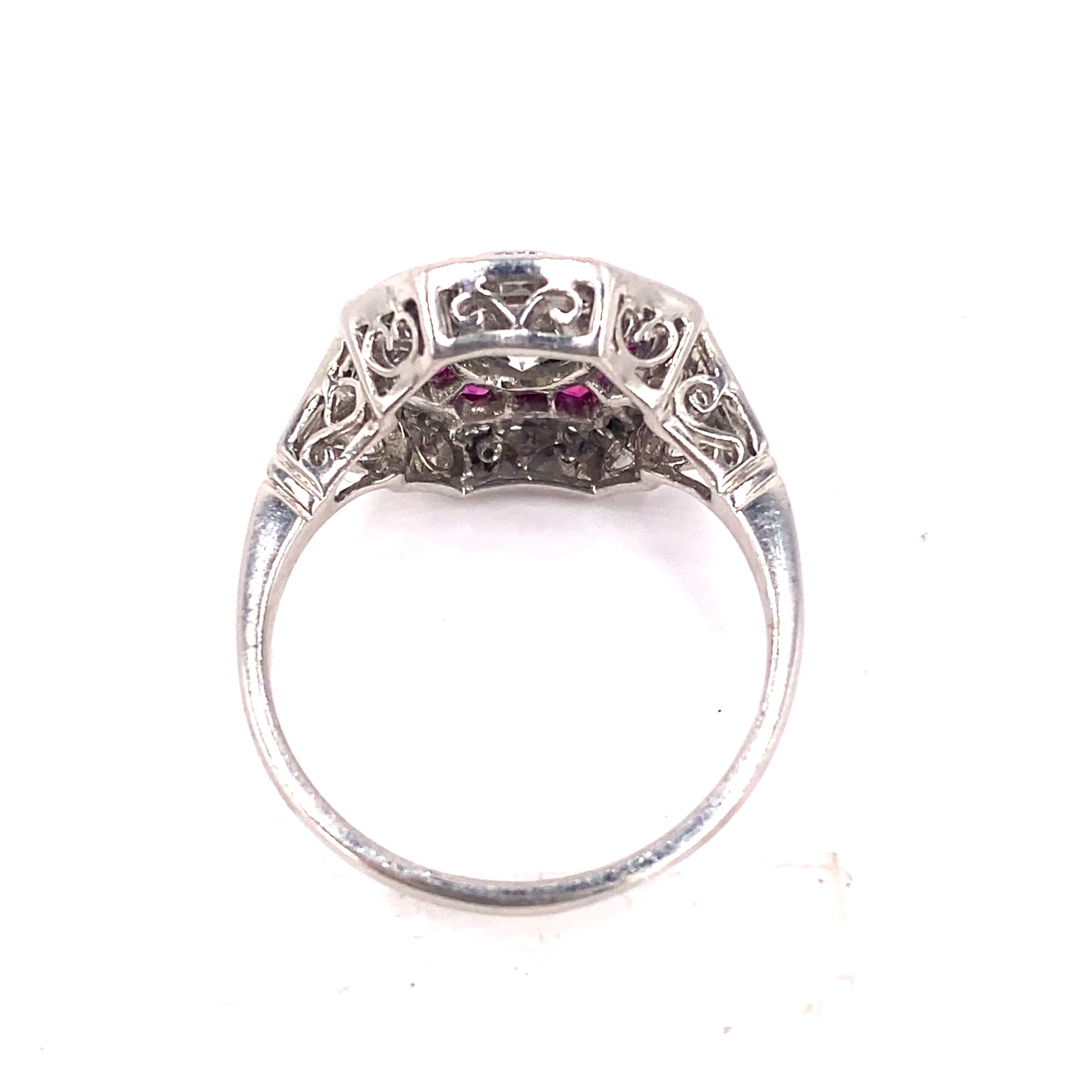 Women’s Platinum Diamond Ruby Art Deco Style Ring - 1.50ct