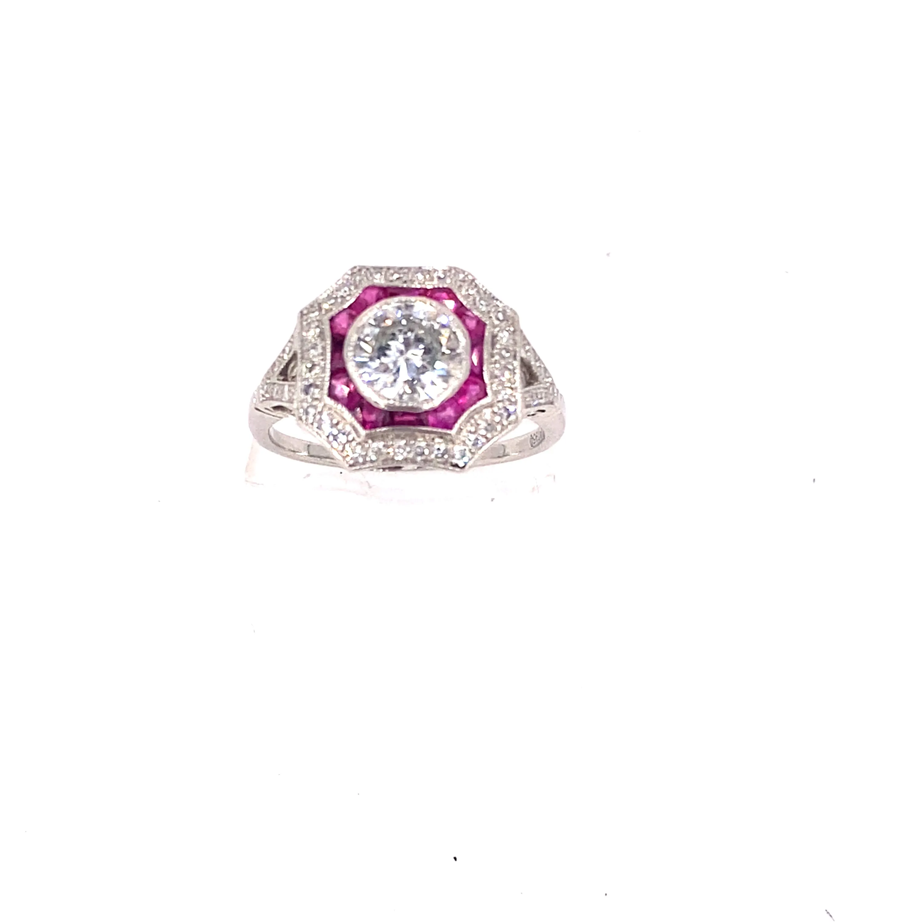 Women’s Platinum Diamond Ruby Art Deco Style Ring - 1.50ct
