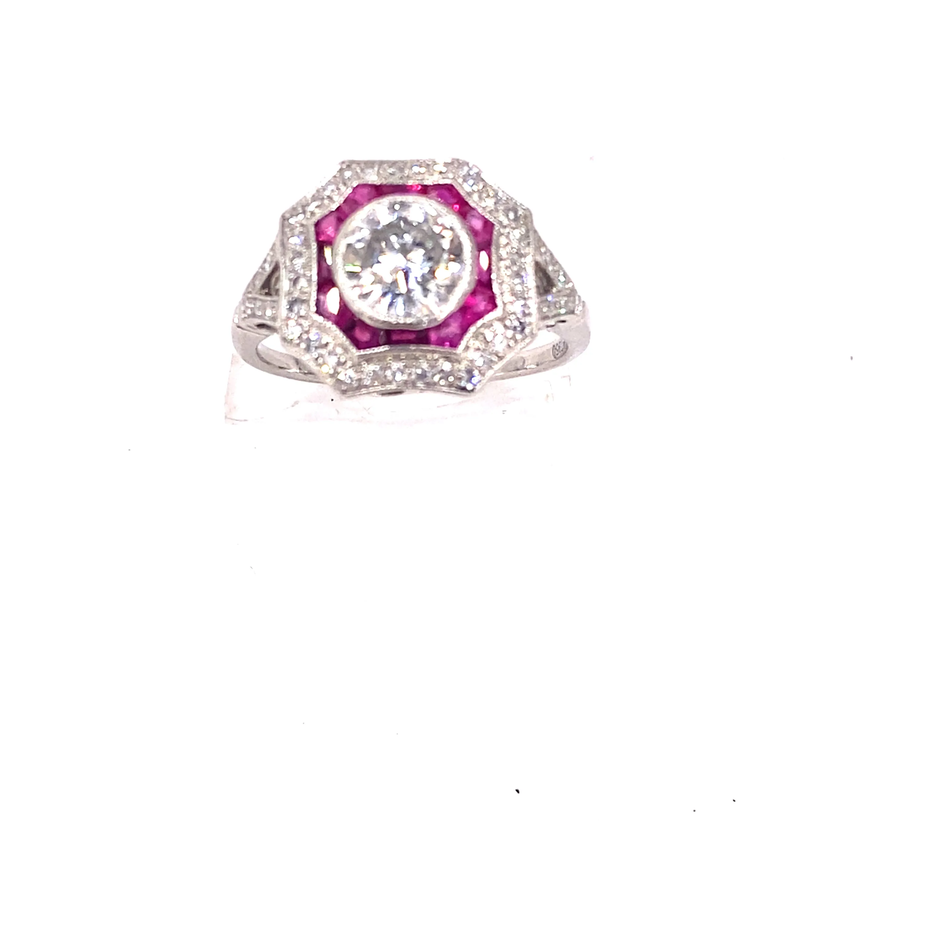 Women’s Platinum Diamond Ruby Art Deco Style Ring - 1.50ct