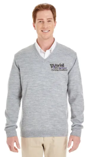 World View V-Neck Pullover - w/ School Logo - Gray