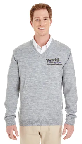 World View V-Neck Pullover - w/ School Logo - Gray